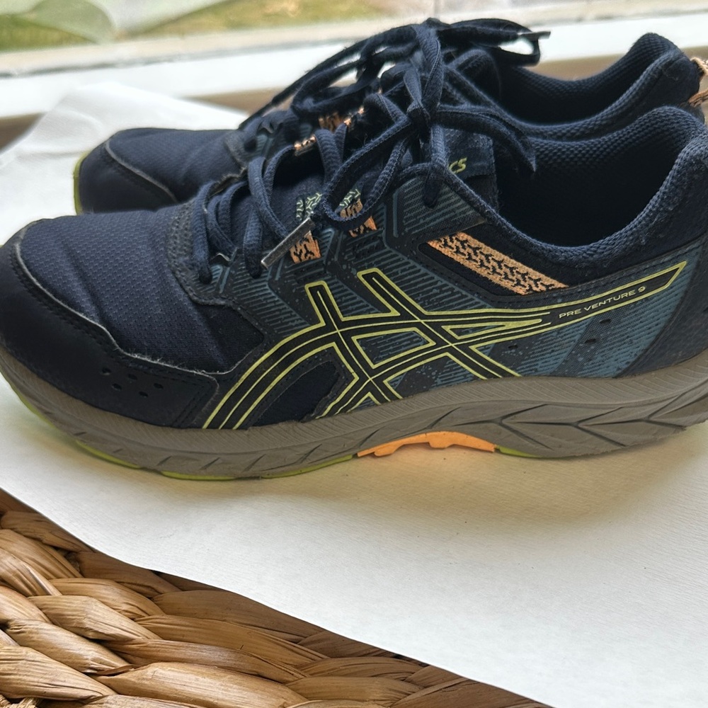 Asics boys Navy Athletic Trail Shoes with Lime Accents